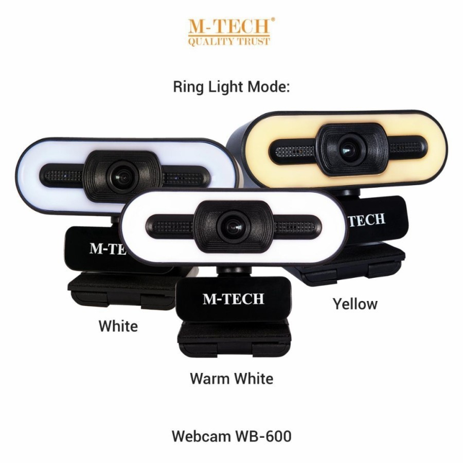 M-TECH WB600 Webcam 1080p Full HD with Ring Light & Microphone