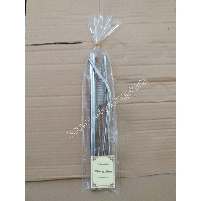 Souvenir sedotan stainless kemas plastik 100 set