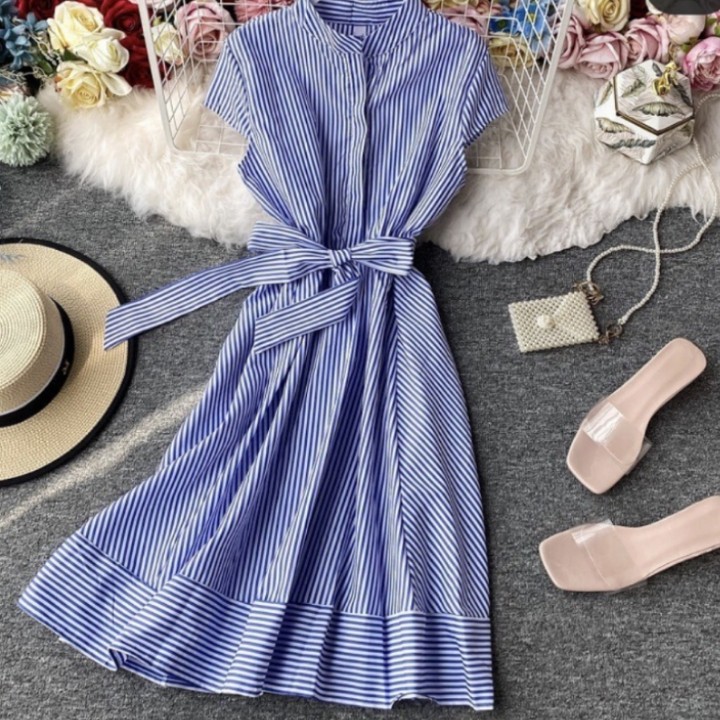 FWG - DRESS MD STRIP DELIKO / DRESS SALUR KOREA / WANITA DRES TERBARU