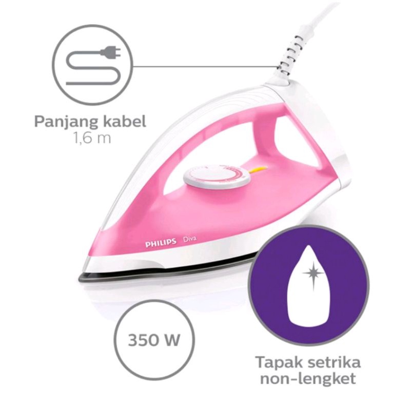 PHILIPS Diva Setrika Kering GC122/47 - Pink