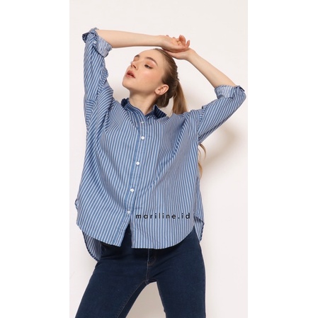 EILIF Oversized Striped Shirt - Kemeja Katun loose oversized motif stripes