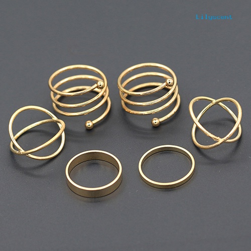 6pcs / Set Cincin Knuckle Midi Model Spiral Slim Warna Emas Untuk Wanita