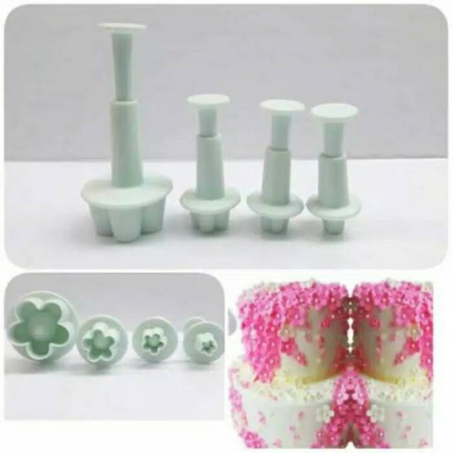 Cetakan fondant plunger chery blossom stamp emboser clay dekorasi kue silmat Rolling modelling tools