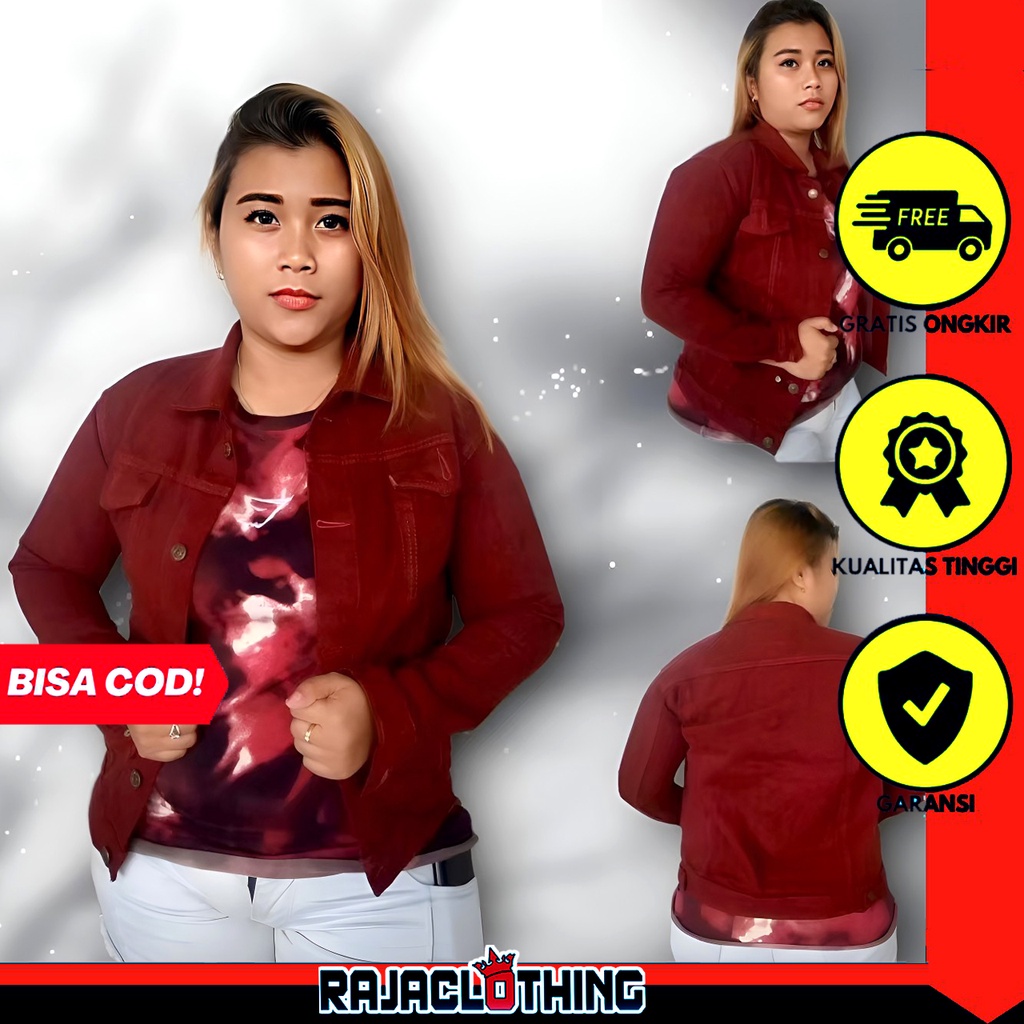 RCL - Jaket Jeans Maroon Denim Crop Wanita Anak Perempuan Oversize Jumbo Terlaris