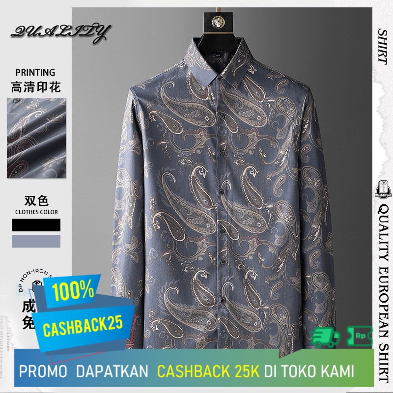 Kemeja Pria Casual Kasual 2022  Kemeja Pria Paisley Kemeja Pria Slim Fit  Korea Tren Printing Kemeja