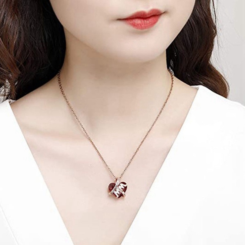 Kalung Hias Liontin Hati Bahan Kaca Kristal Warna Merah Untuk Aksesoris