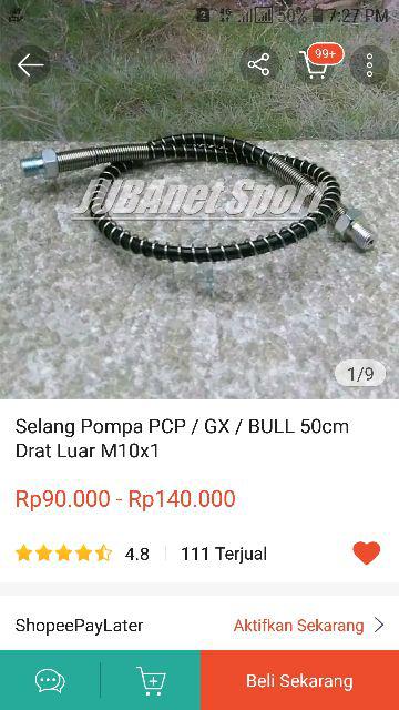 Selang Pompa Pcp / Gx / Bull 50cm Drat Luar M10x1