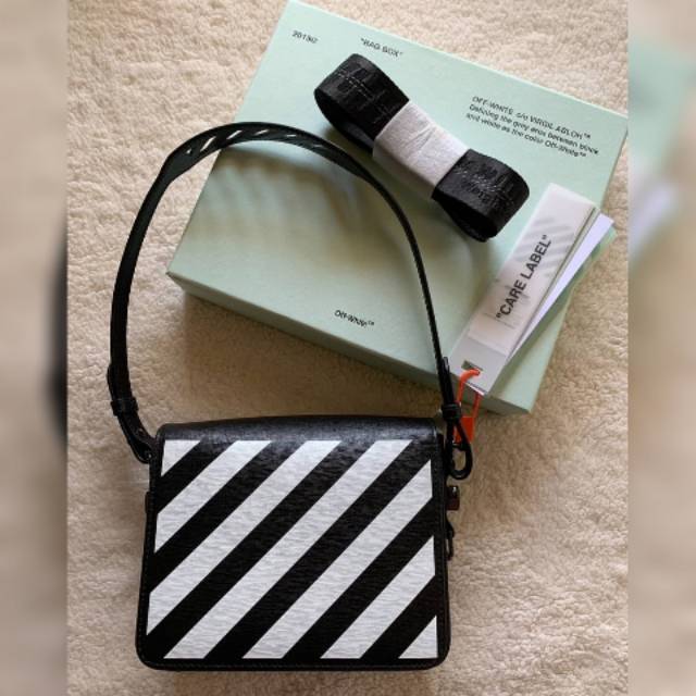Off White Diagonal Bag in Black Stripes Original 