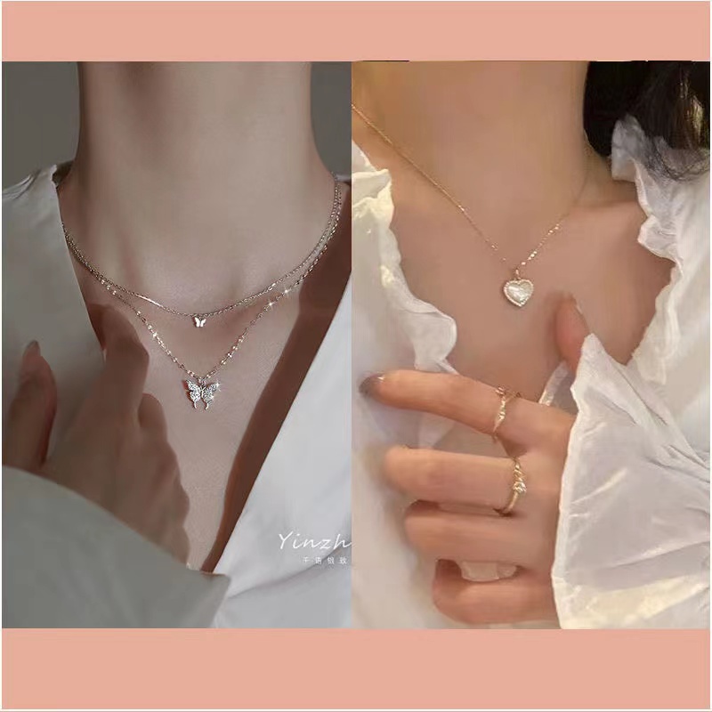 IFYOU Kalung Choker Desain Hati Butterfly Aksen Mutiara Gaya Korea Untuk Wanita