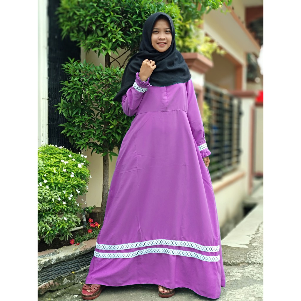 gamis wolfis renda dua bawah mayung lebar