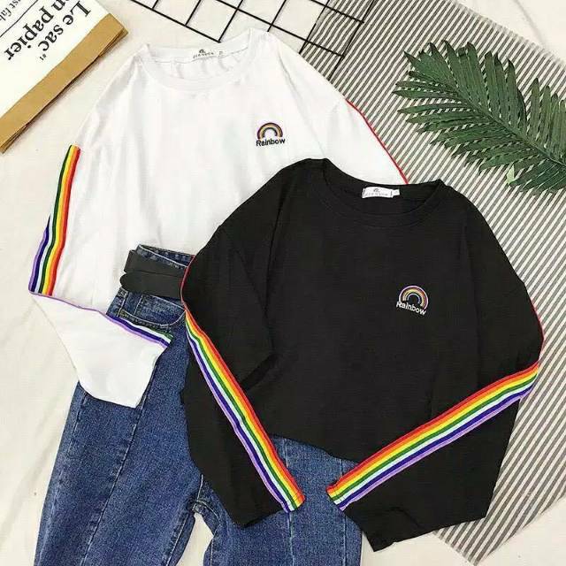 Fourfashion Sweater Blouse Rainbow Tangan Panjang