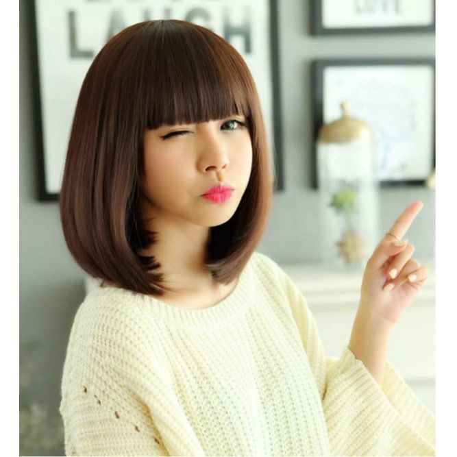 Wig Dewasa Rambut Pendek Lurus Full Lace / Straight Hair Extension Poni Depan Rambut Palsu Korea C3 F697