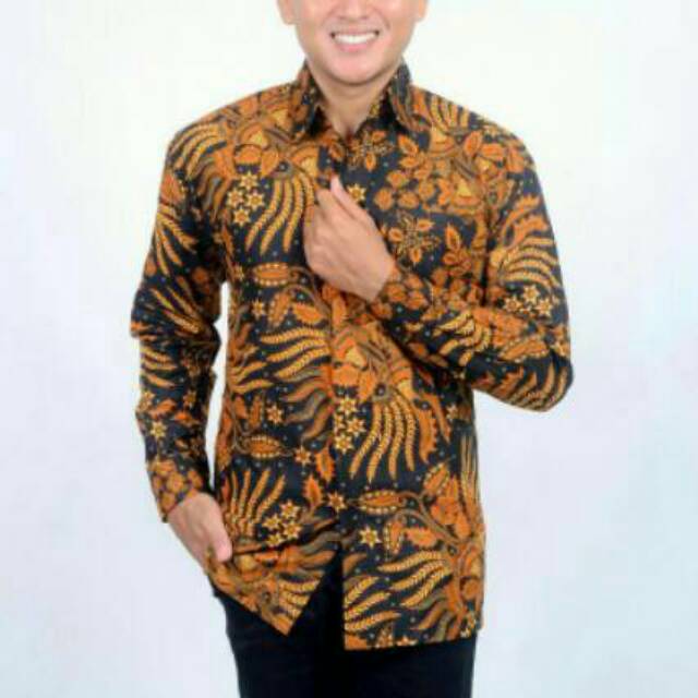 0KEMEJA BATIK PRIA LENGAN PANJANG SIZE M L XL XXL  BSWART BatiK HRB026 Kenongo Hem Panjang Padi