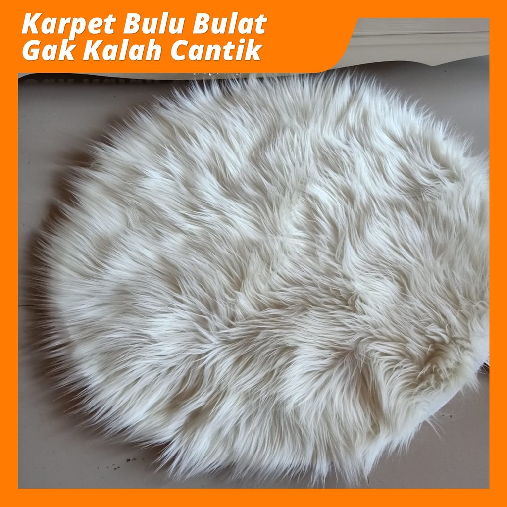 Karpet Bulu Putih Alas Foto Produk Murah Persegi &amp; Bulat Bahan Bulu Korea Tebal 6CM Lembut Tidak Rontok