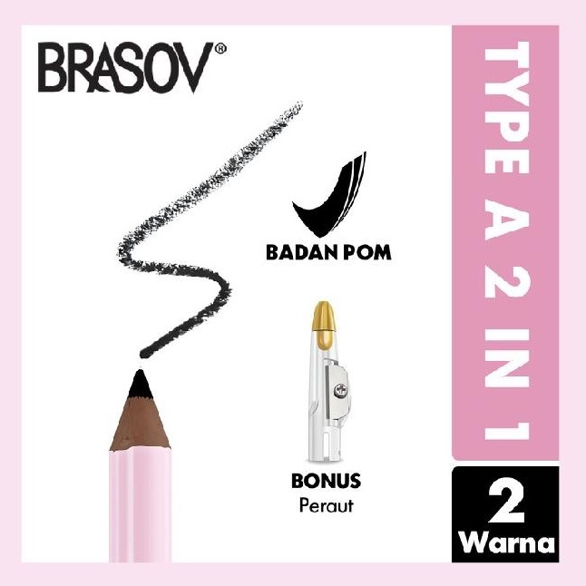 BRASOV Eyebrow Pencil / Brush - Pensil Alis + Sikat + Serutan Rautan / 2in1 3in1 Auto / Type A B / Black Brown