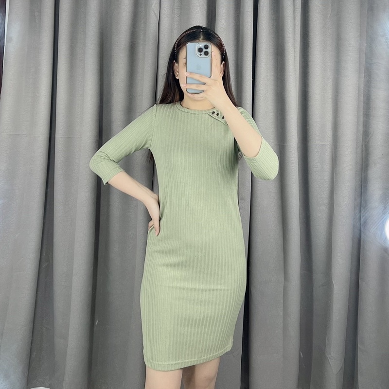 Dress bodycon button side | dress knite bodycon