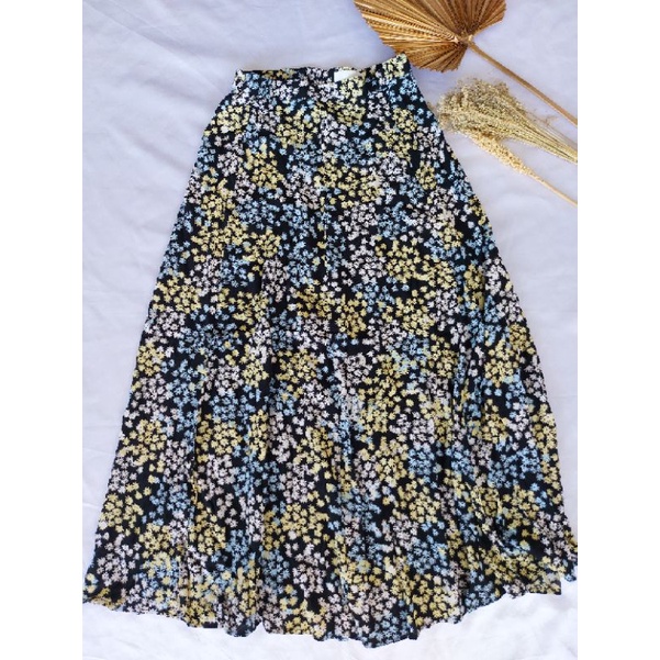 H*M CREPE FLORAL MIDI SKIRT-ROK WANITA-Multi floral