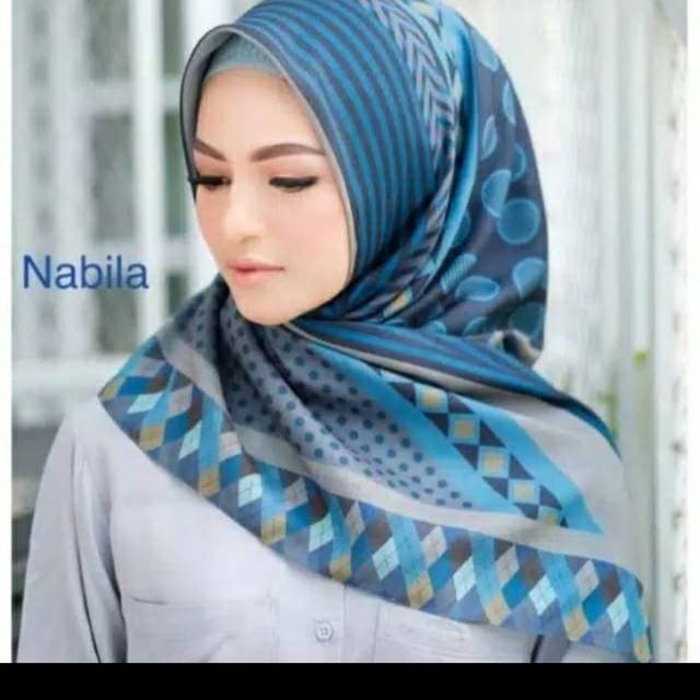 Hijab Segiempat Deenay Kw Motif Nabila Blue