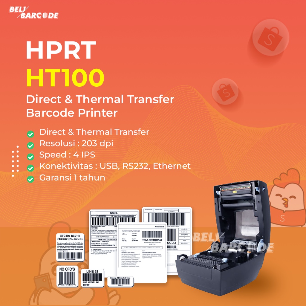 Printer Label HPRT HT-100 Cetak Label Thermal Semicoated Auto Kalibrasi