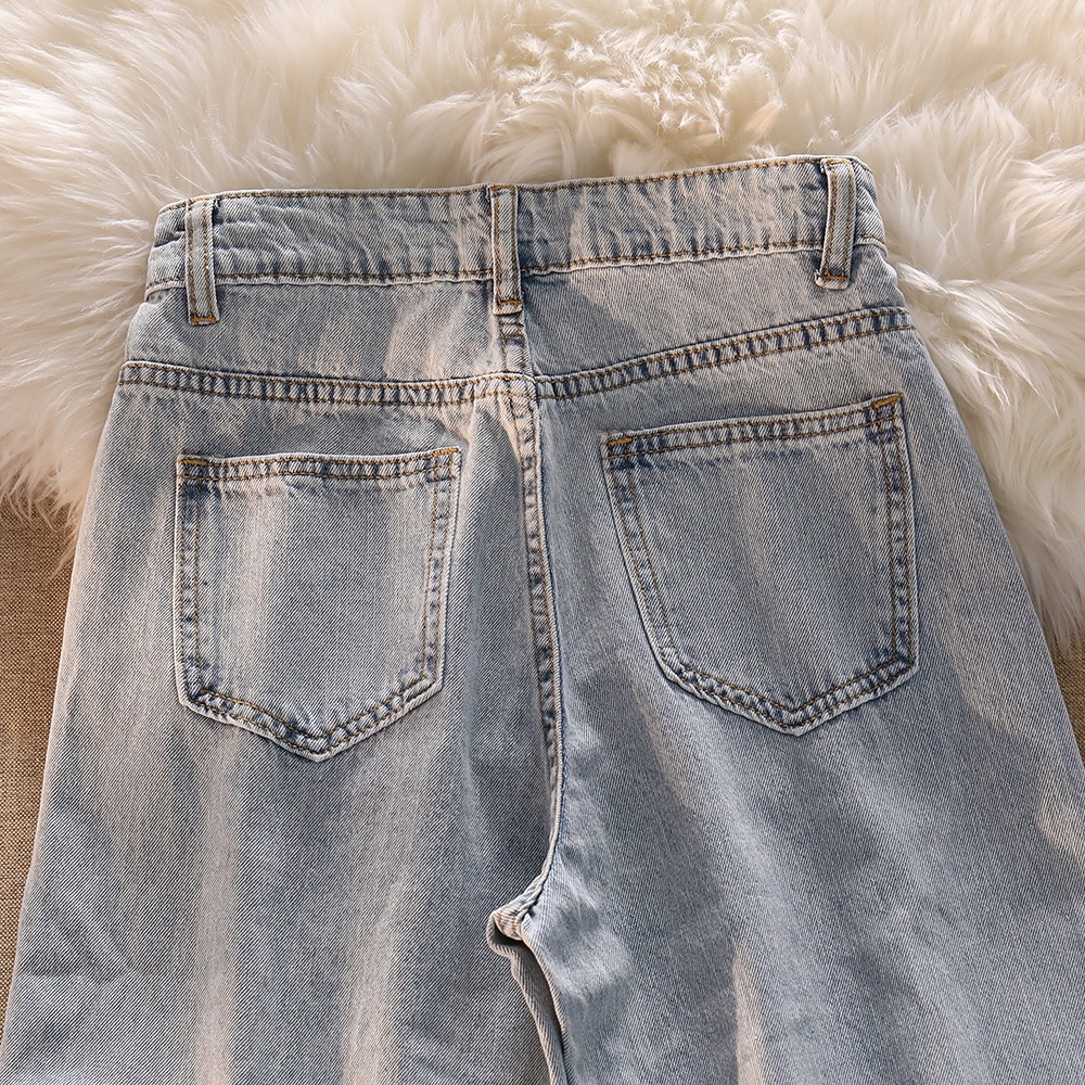 Biru Celana panjang wanita baru slim-fit high-waist straight-leg wide-leg jeans（realpict）