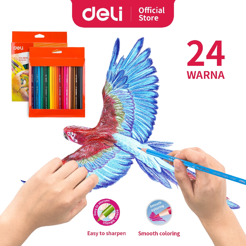 Deli Pensil Warna 12/18/24/36 warna menghasilkan warna warni yang halus, tidak beracun EC00330-24 Warna - EC00320
