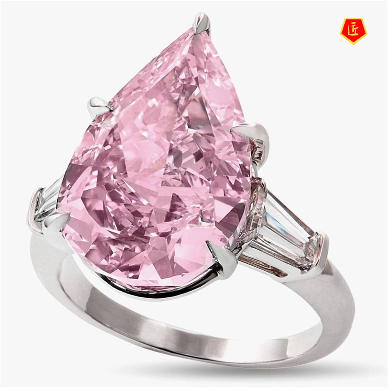 [Ready Stock]Pink Crystal Ring Colored Gems Simple and Elegant