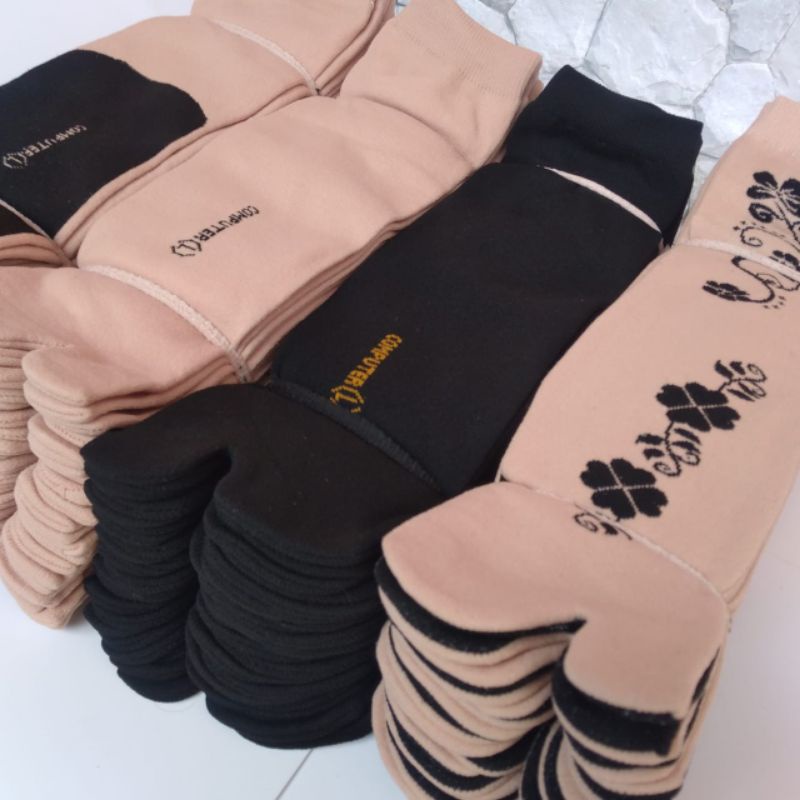 Grosir ( 12 pasang ) kaos kaki jempol muslimah wanita dewasa bahan nilon lembut non kemas termurah-2