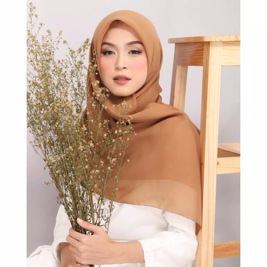 Khimar Segi 4 Syafany Super Finne Polos Murah Meriah-Walnut
