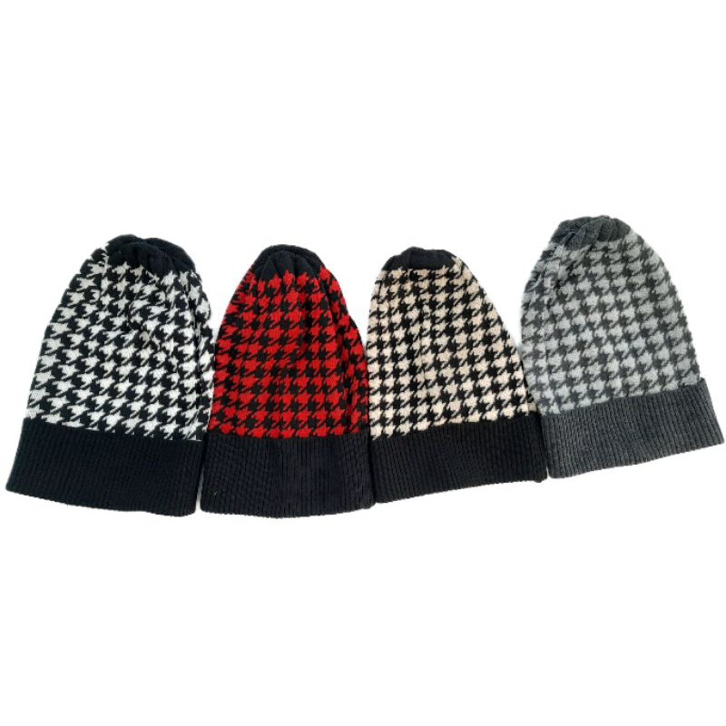 Beanie Houndstooth / Kupluk Rajut Houndstooth / Knitted Hat Houndstooth