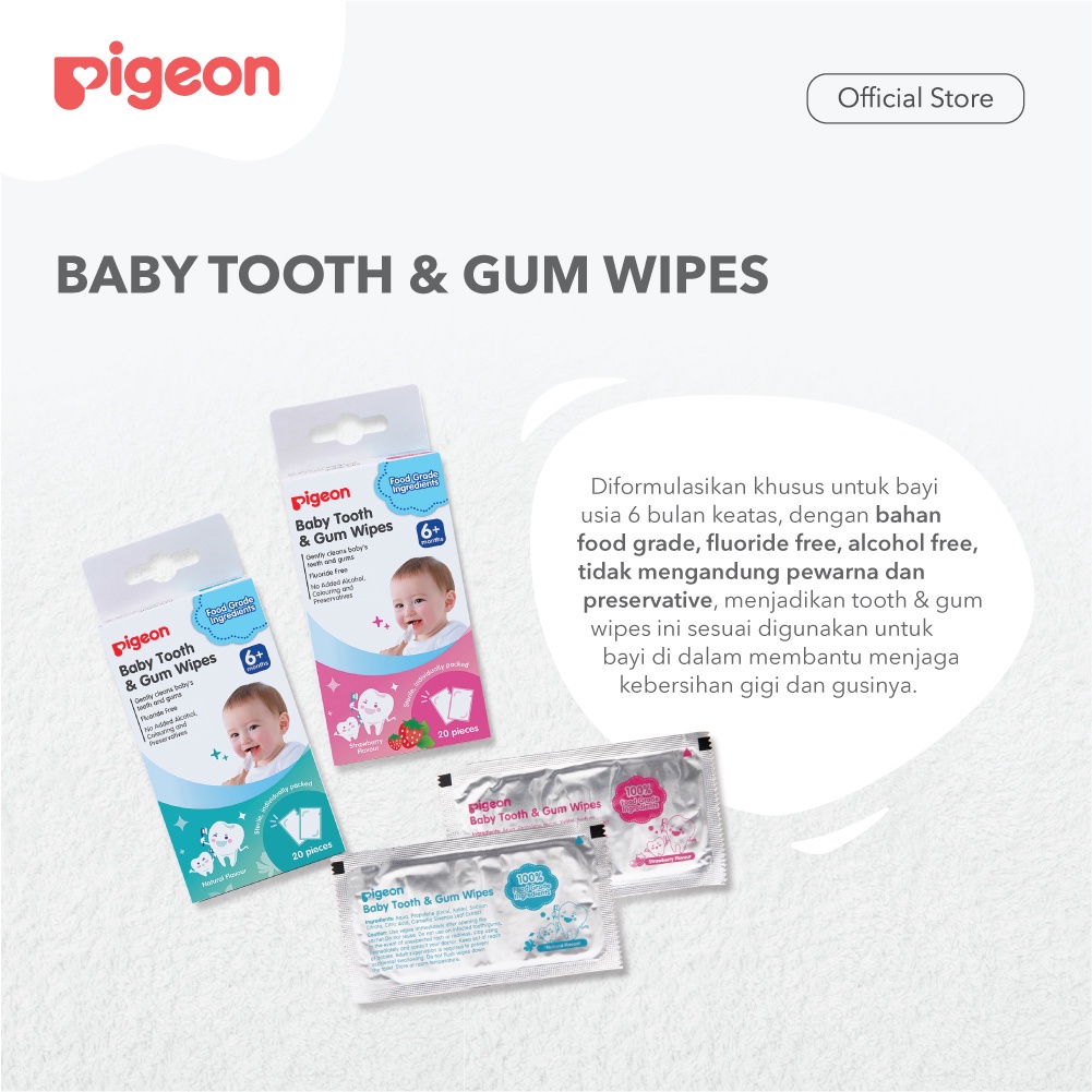 Castle - PIGEON Baby Tooth &amp; Gum Wipes Natural Flavour 20's - Strawberry Flavour 20's