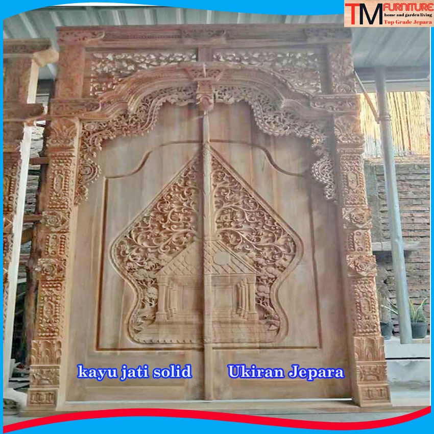 Kusen Pintu Gebyok Ukiran Wayang Motif Jepara Kayu Jati Kupu Tarung