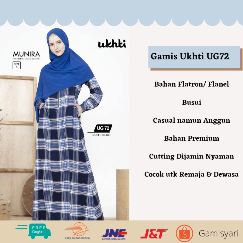 Ukhti UG72 Gamis Flanel Dewasa Busui Busana Muslim Original Ukhti Munira Baju Muslimah Casual Motif 