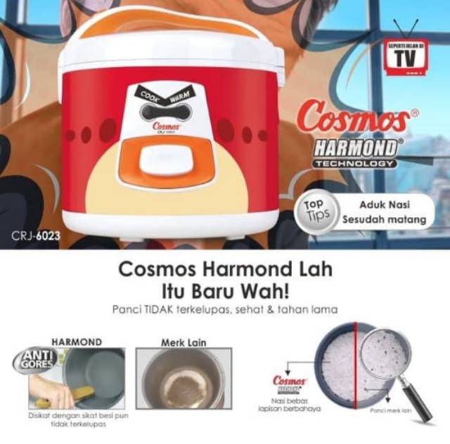 Rice Cooker Cosmos CRJ-6023 Anti Gores Harmond Technology Magic Com / ricecooker / magiccom