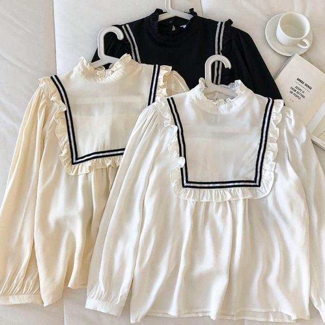 Boni Top Atasan Blouse Korean Style Remaja Muslim Terbaru & Termurah - Putih Original