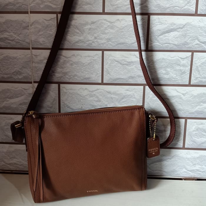 TAS WANITA FOSSIL ORIGINAL - FOSSIL EMMA CROSSBODY BROWN LEATHER