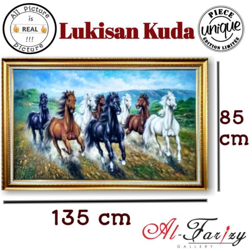 Lukisan Kuda 8 Ekor Fengshui Gaya Naturalis dan Gaya Abstrak Unik Minimalis Kanvas Ukuran 135x85 cm