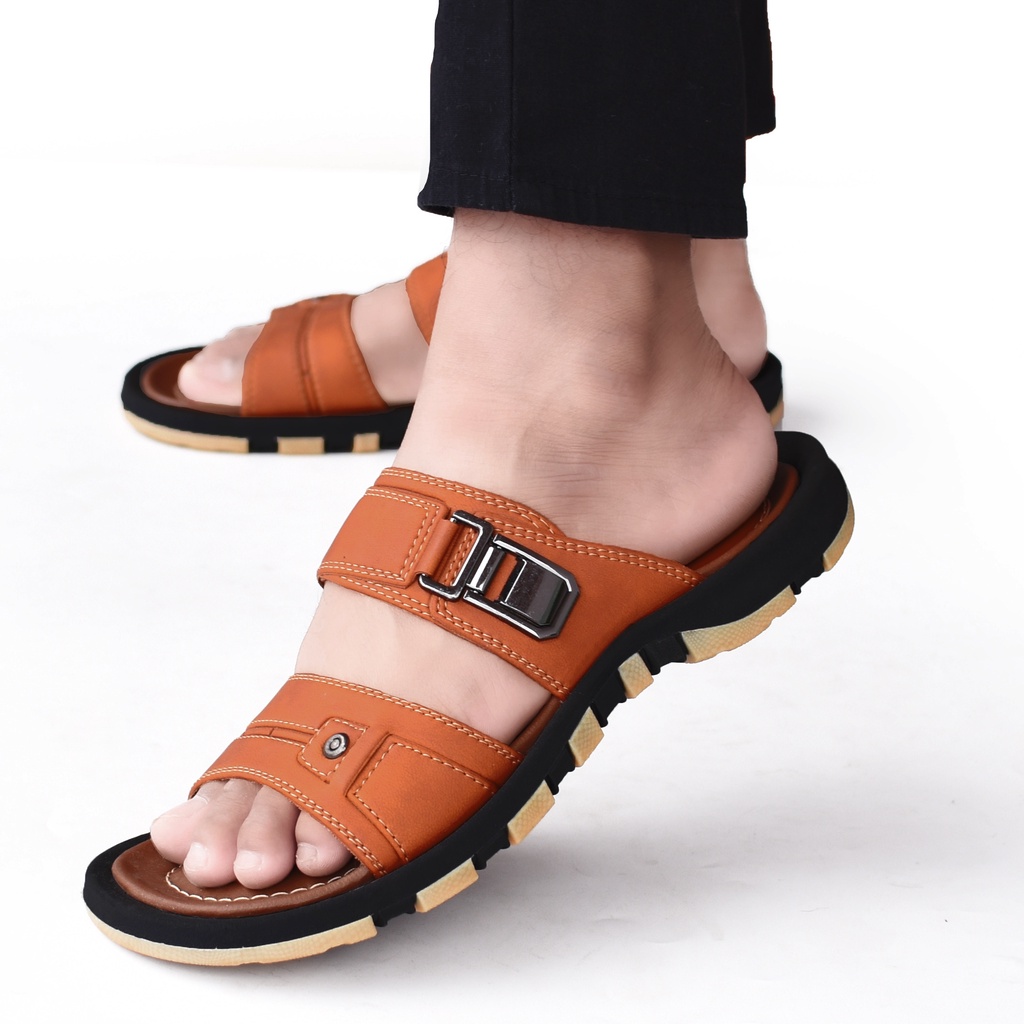 sandal pria keren kekinian davis fashion slop original sandal pria casual slop pria 100% original kasual model 002