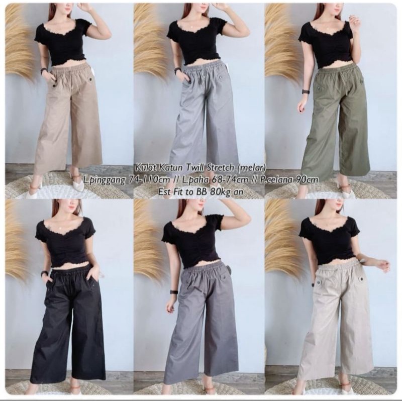 Bisa Cod || CELANA KULOT KATUN TWILL STRECH WANITA CEWEK JUMBO || FIT BB 70KG ||