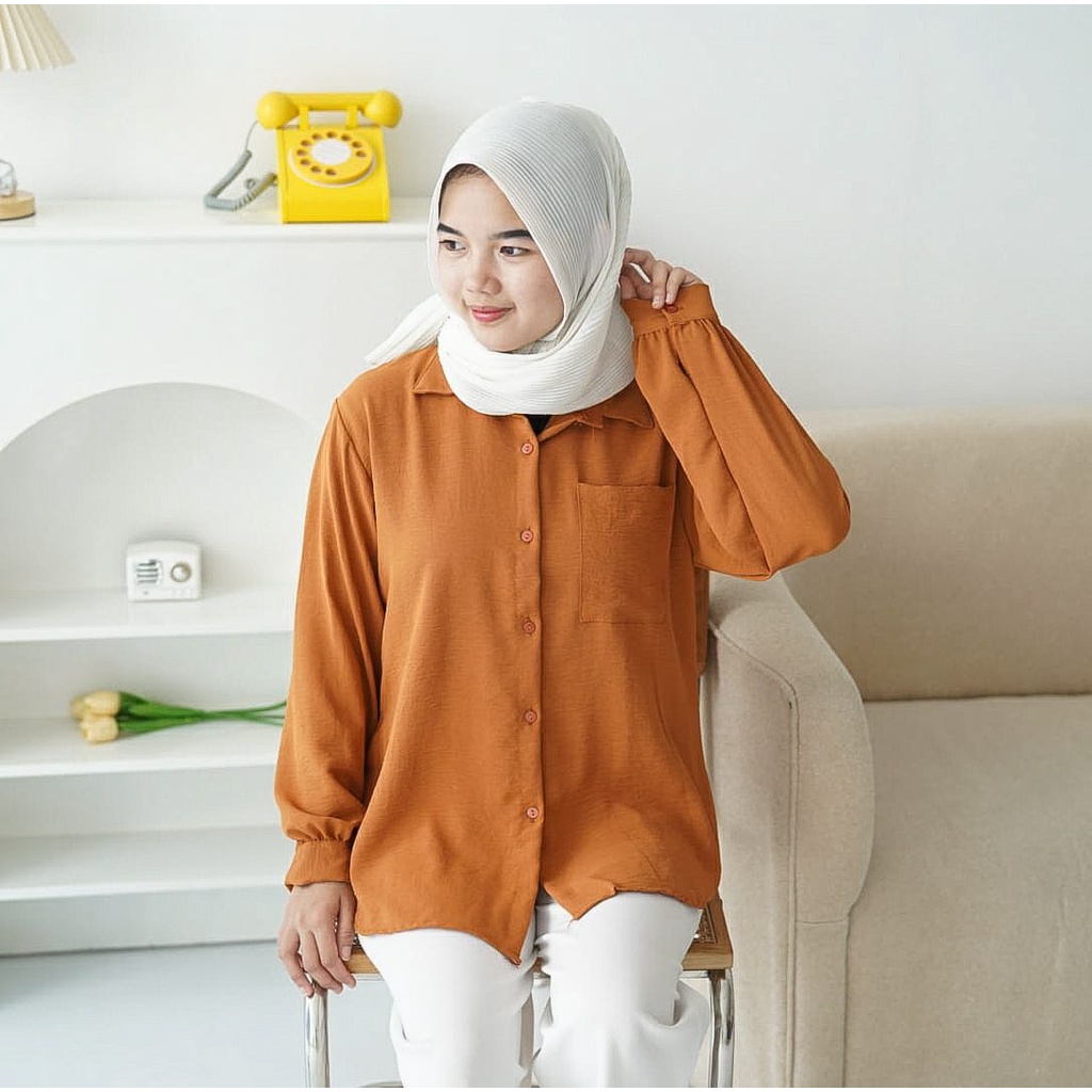 Tq88indonesia Blouse Kemeja Wanita Kekinian Terbaru / Kem VIVIAN OVERSIZE CRINCLE SHIRT / Blus  / Baju Atasan Wanita Terbaru / Ootd / Baju Santai Wanita / Kemeja Polos Wanita / Kemeja Army Wanita