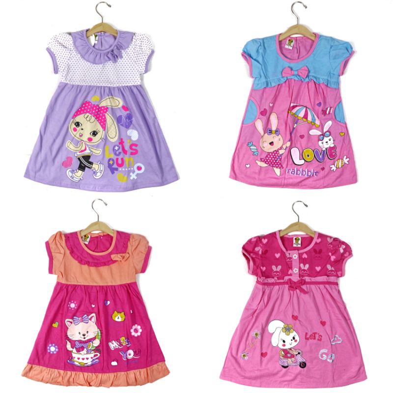 PAKET SIBULAT ISI 4PCS DASTER DRESS ANAK PEREMPUAN (VNS206) SIZE M,L,XL USIA 2-7 TAHUN PREMIUM MOTIF RANDOM