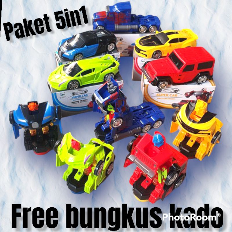 Mainan mobil robot transformer super car berubah jadi robot 5in1