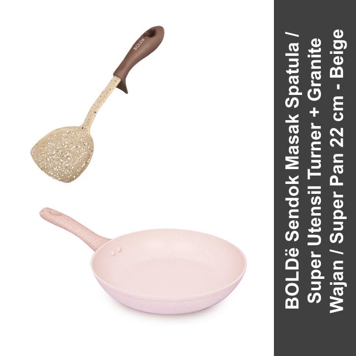 BOLDë Sendok Masak Spatula / Super Utensil Turner + Granite Wajan / Super Pan 22 cm - Beige