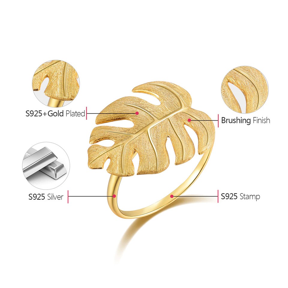 SERI SERI Cincin Wanita Perak 925 Asli Monstera Leaf Sterling Silver Adjustable Ring Daun Monstera