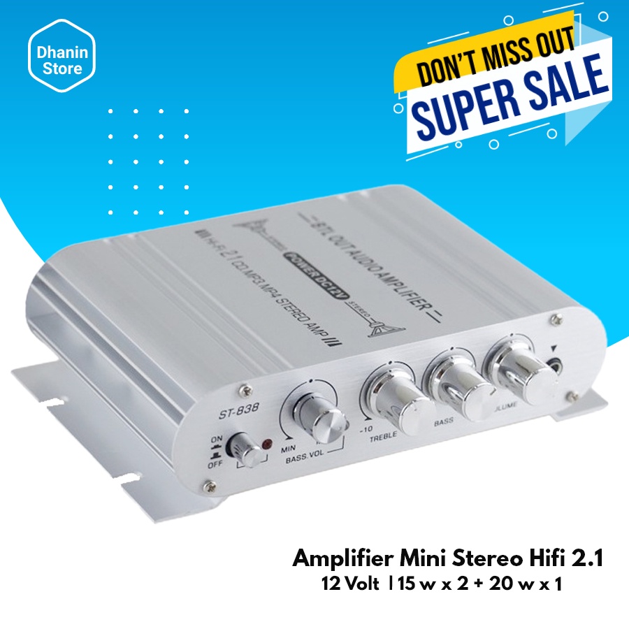 Power Amplifier Amplifer Ampli Audio Mobil Mini Stereo 2.1 Hifi 12 Volt 40 Watt Murah