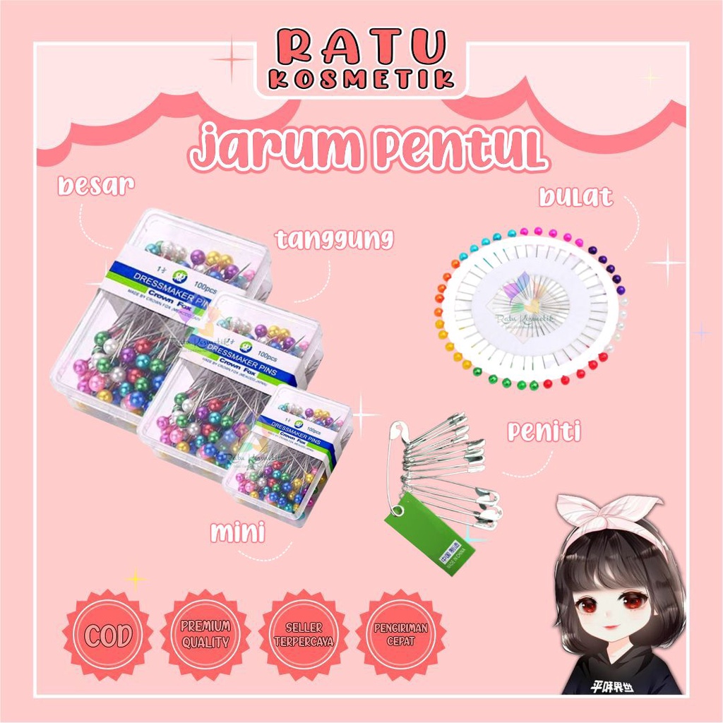 ❤ RATU ❤ Peniti | Jarum Pentul Mini [32 mm] / Jarum Pentol Hijab Besar Bulat [38 mm] | Cemiti