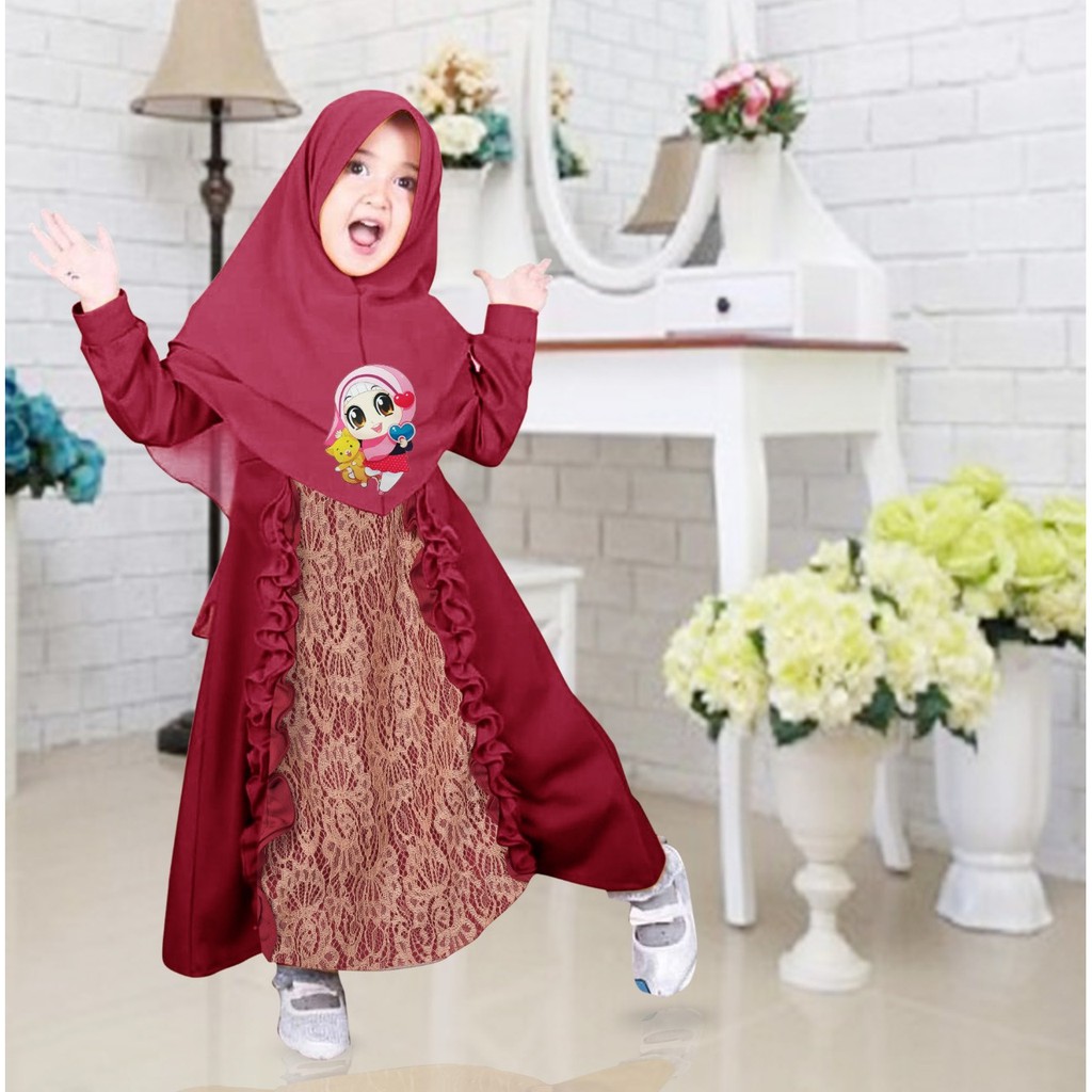 HOPYLOVY - Gamis Brukat anak lampu LED Shafiya Kids