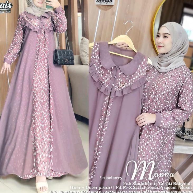 Lebih Bermanfaat MANNA DRESS Original By UWAIS HIJAB Ld 110 Pb 140 Busui Gamis Outer Wanita Shakila