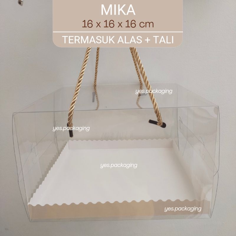 [16x16x16cm] MIKA TALI Box Kotak Mika Handle Tali Clear Transparan Cake Chiffon Hampers Kue Pudding 