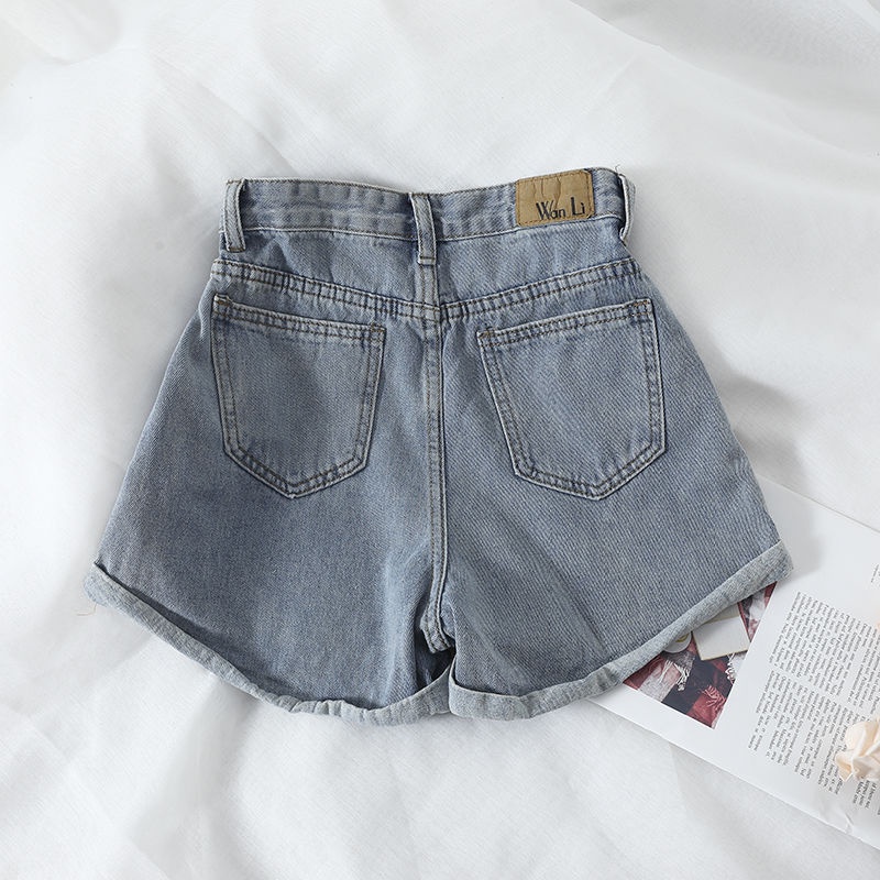 Jean Retro Tinggi Pinggang Lebar Kaki Celana Denim Celana Pendek Wanita Celana Kasual Wanita Celana High Waist