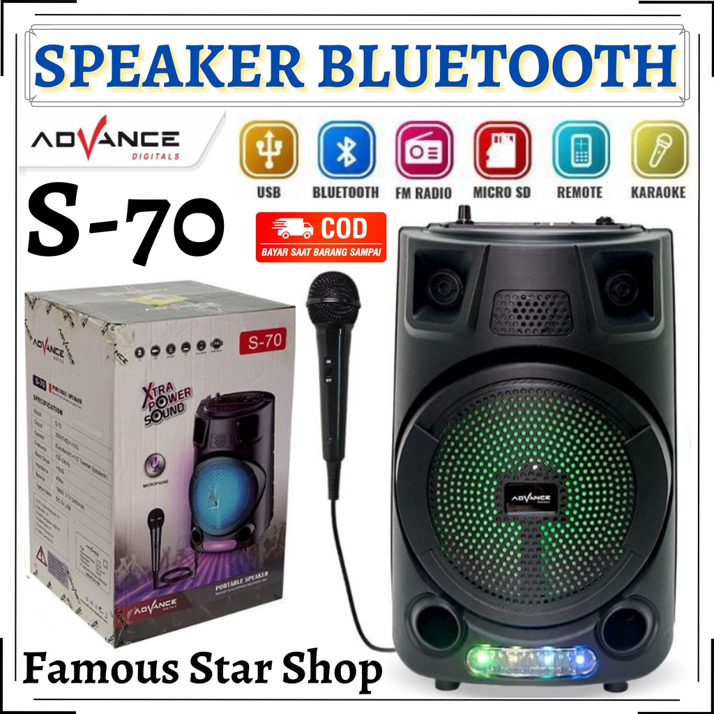 Speaker Bluetooth Advance S 70 Speaker meeting 8 inch free mic kabel / Advance S-70 / Bluetooth / Fm radio / Usb | FMS